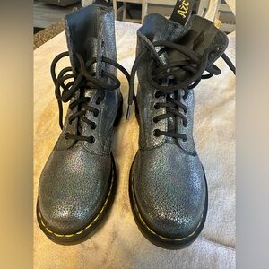 Iridescent cracked gun metal  doc martens boots